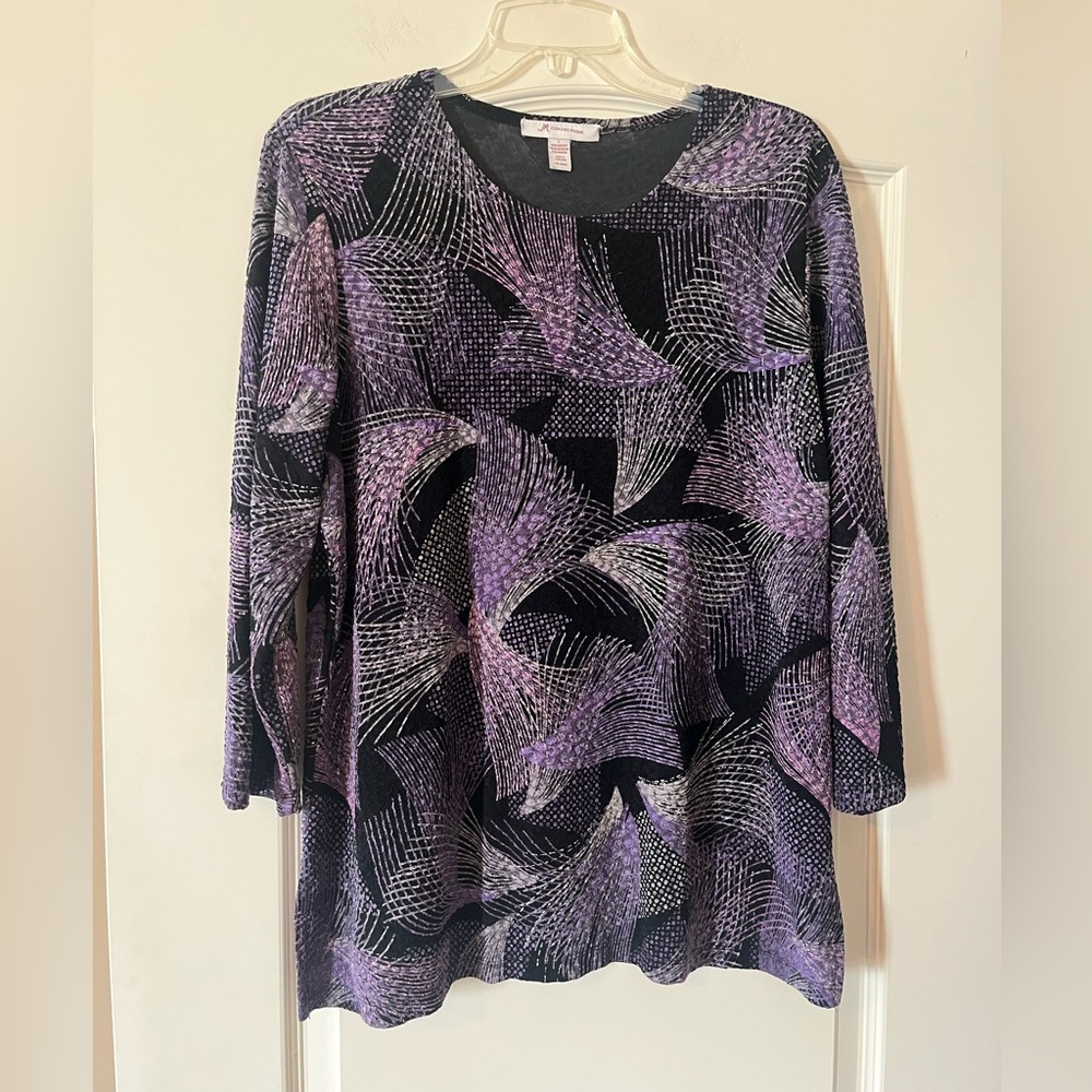 JM Collection Purple & Black Patterned Blouse Women’s Size Large